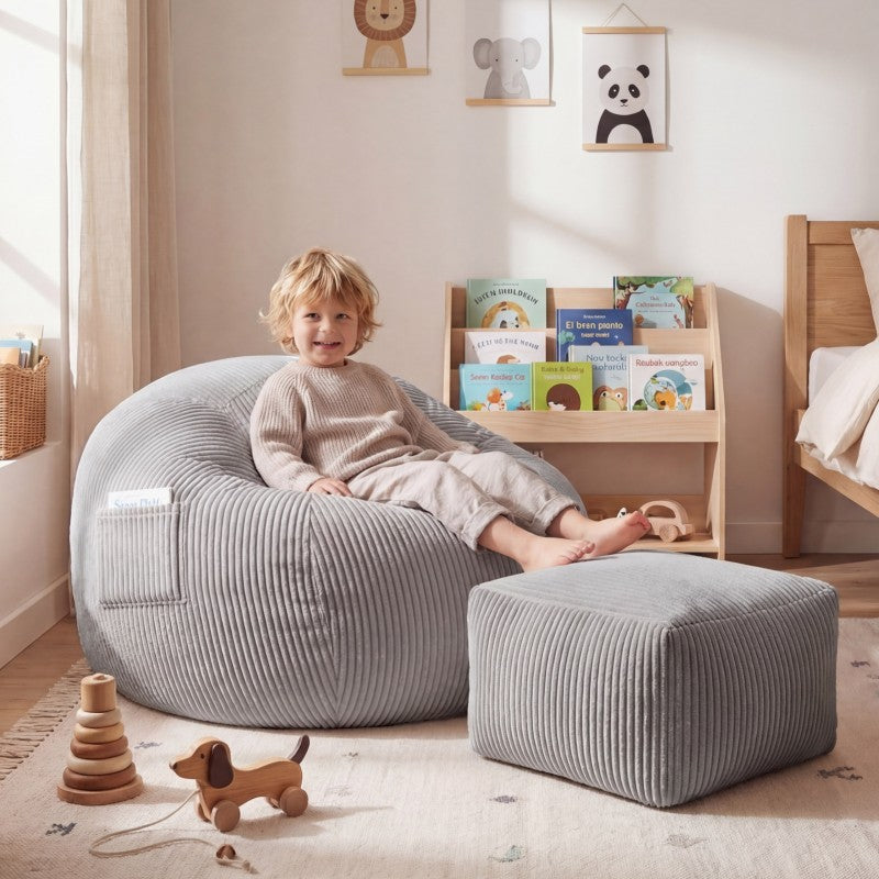 Fotel pufa sztruksowa z podnóżkiem Mark Adler Comfy 3.0 Grey