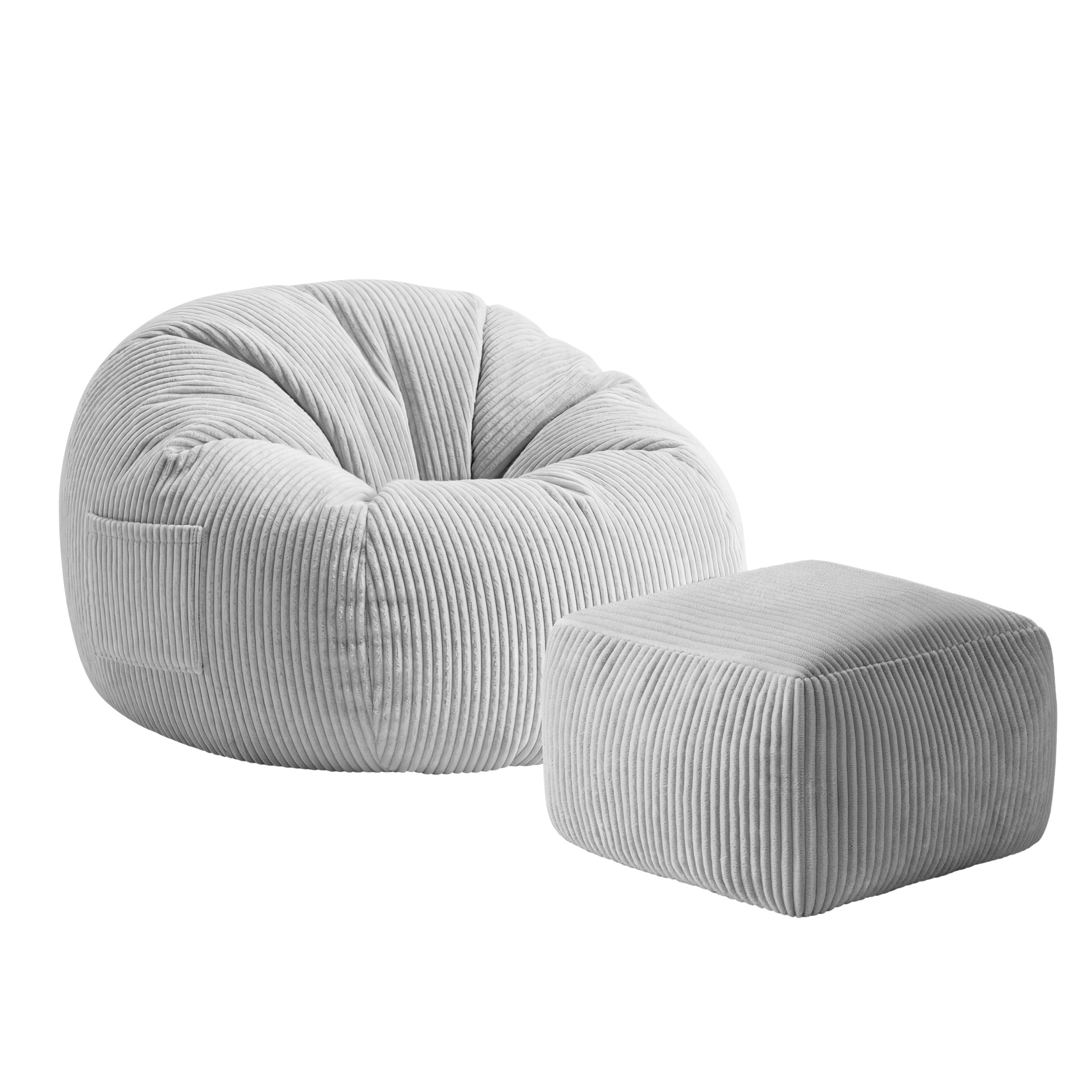 Křeslo puf manšestr s podnožkou Mark Adler Comfy 3.0 Grey