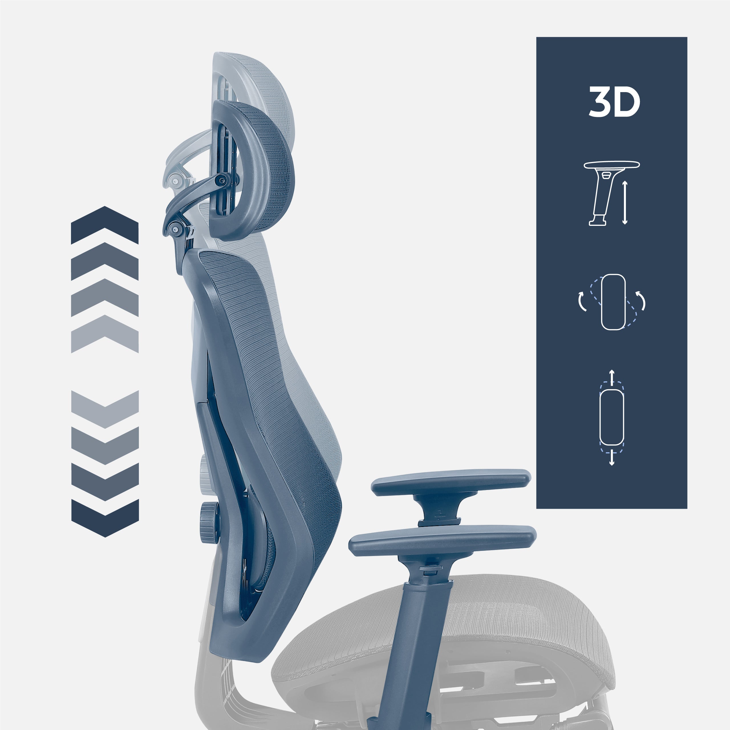 Verstellbare Rückenlehne und 3D-Armlehnen