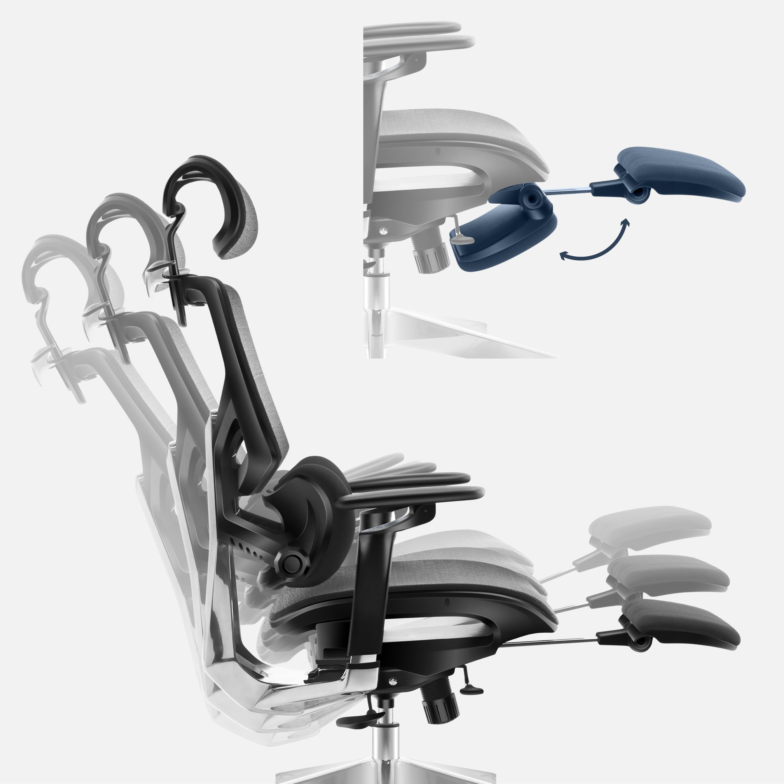 SeatRest-Mechanismus und ausziehbare Fußstütze