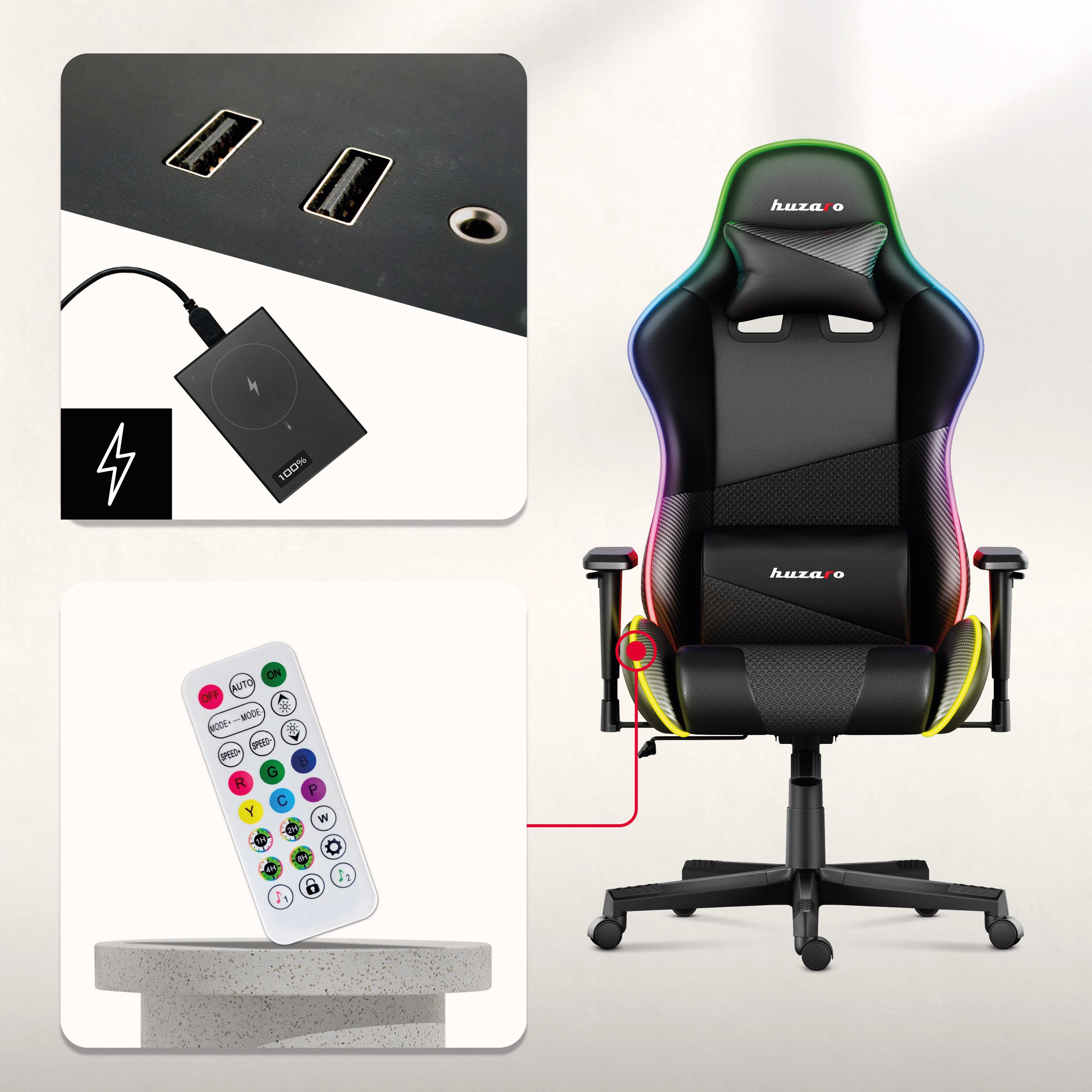 Herní křeslo HUZARO FORCE 6.2 RGB LED Black