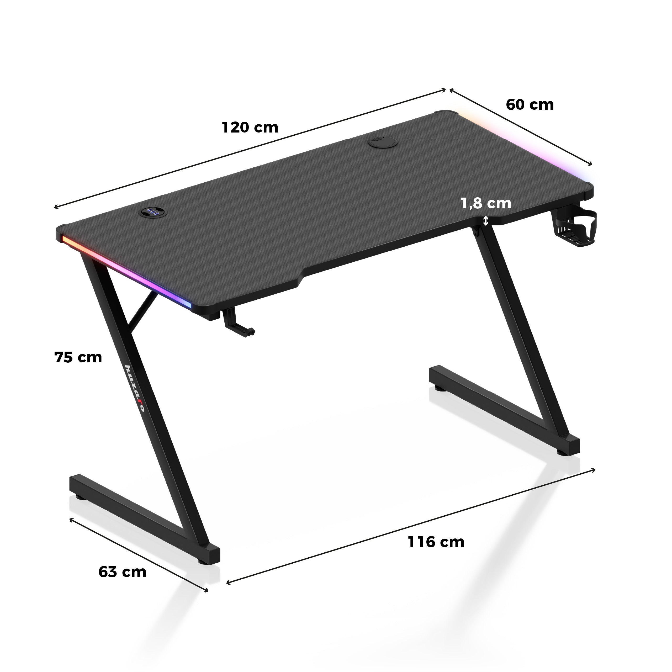 Herní stůl Huzaro Hero 2.5 RGB LED Black 120 cm