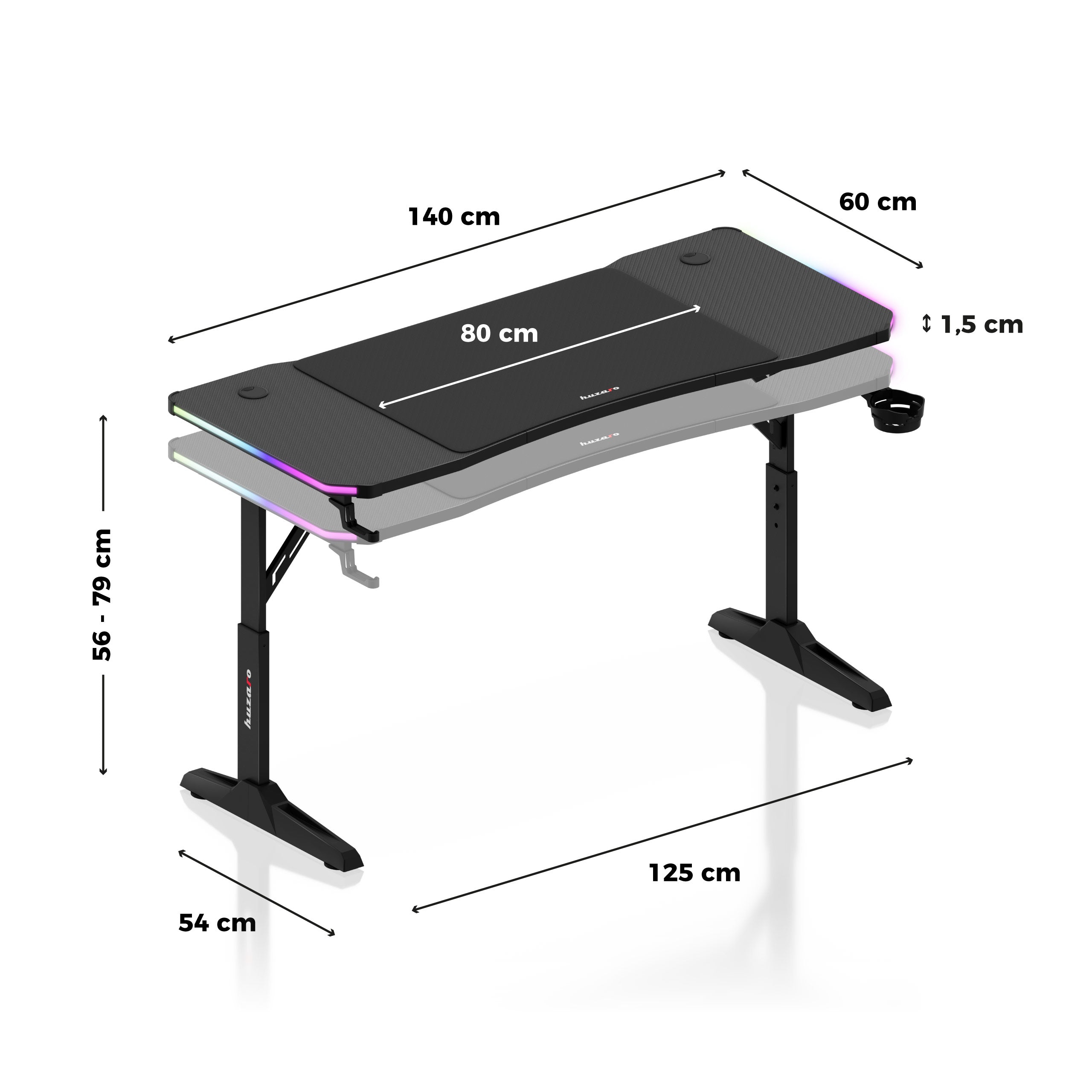 Herní stůl LED Huzaro Hero 3.6 RGB Black