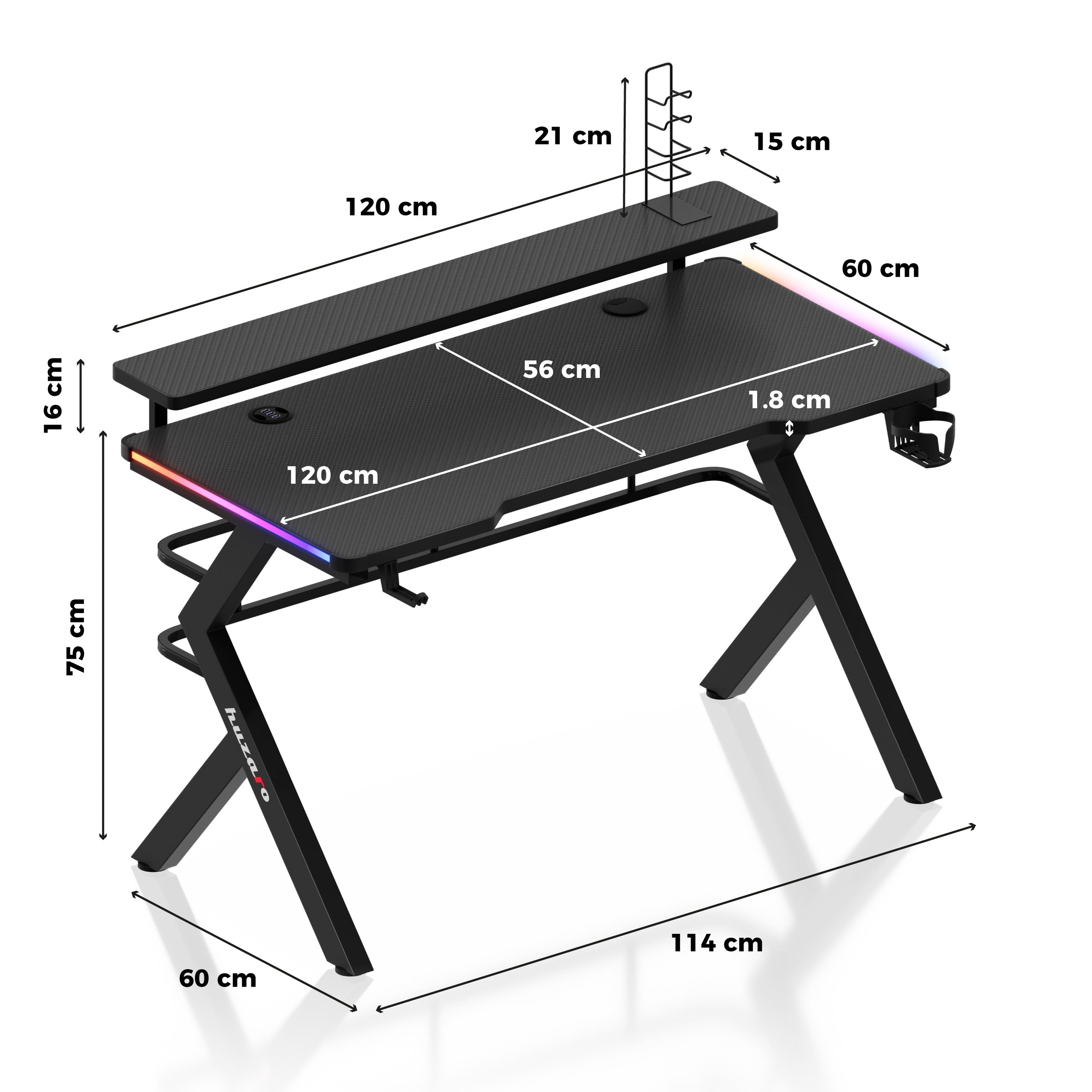 Herní stůl Huzaro Hero 5.0 RGB LED Black 120 cm