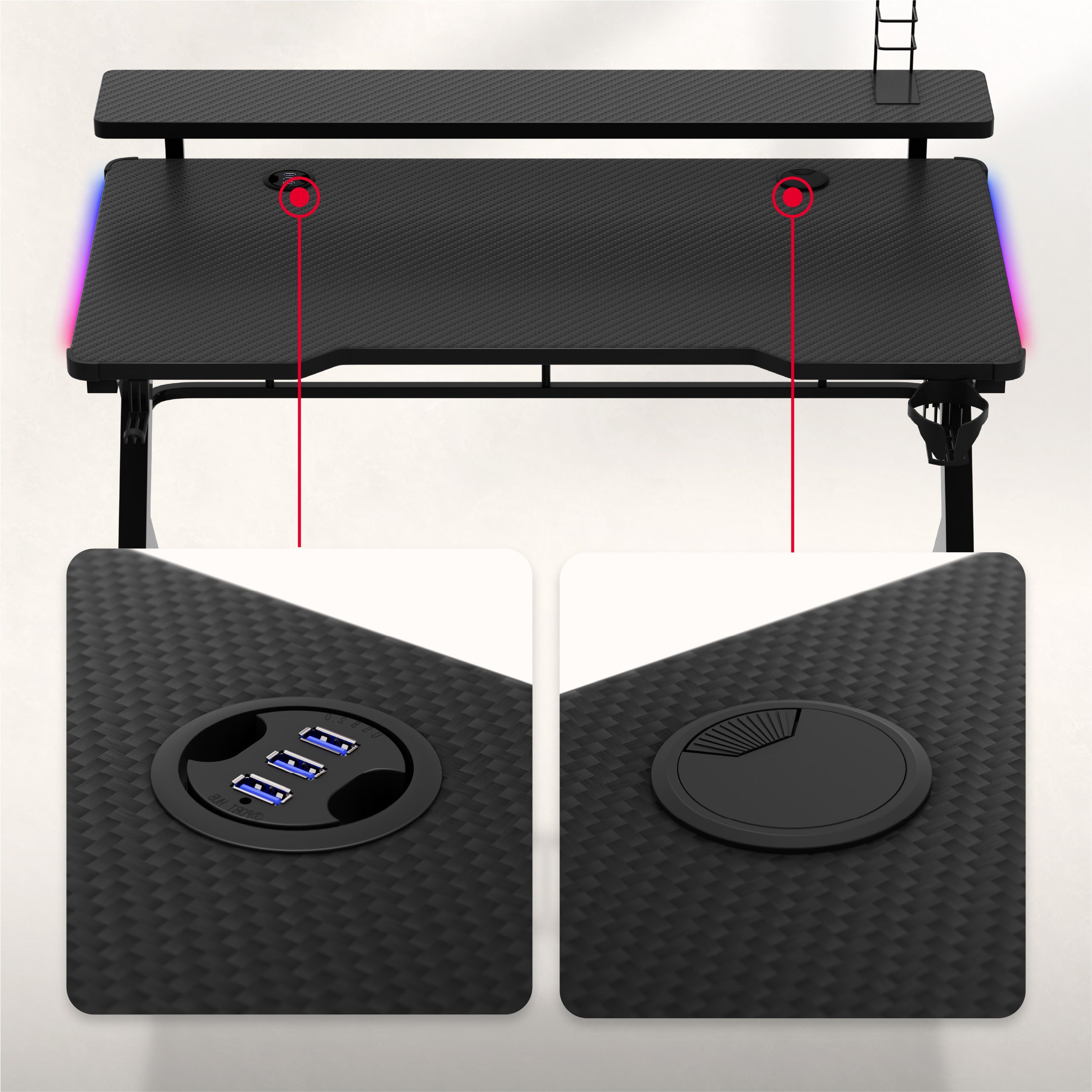 Herní stůl Huzaro Hero 5.0 RGB LED Black 120 cm