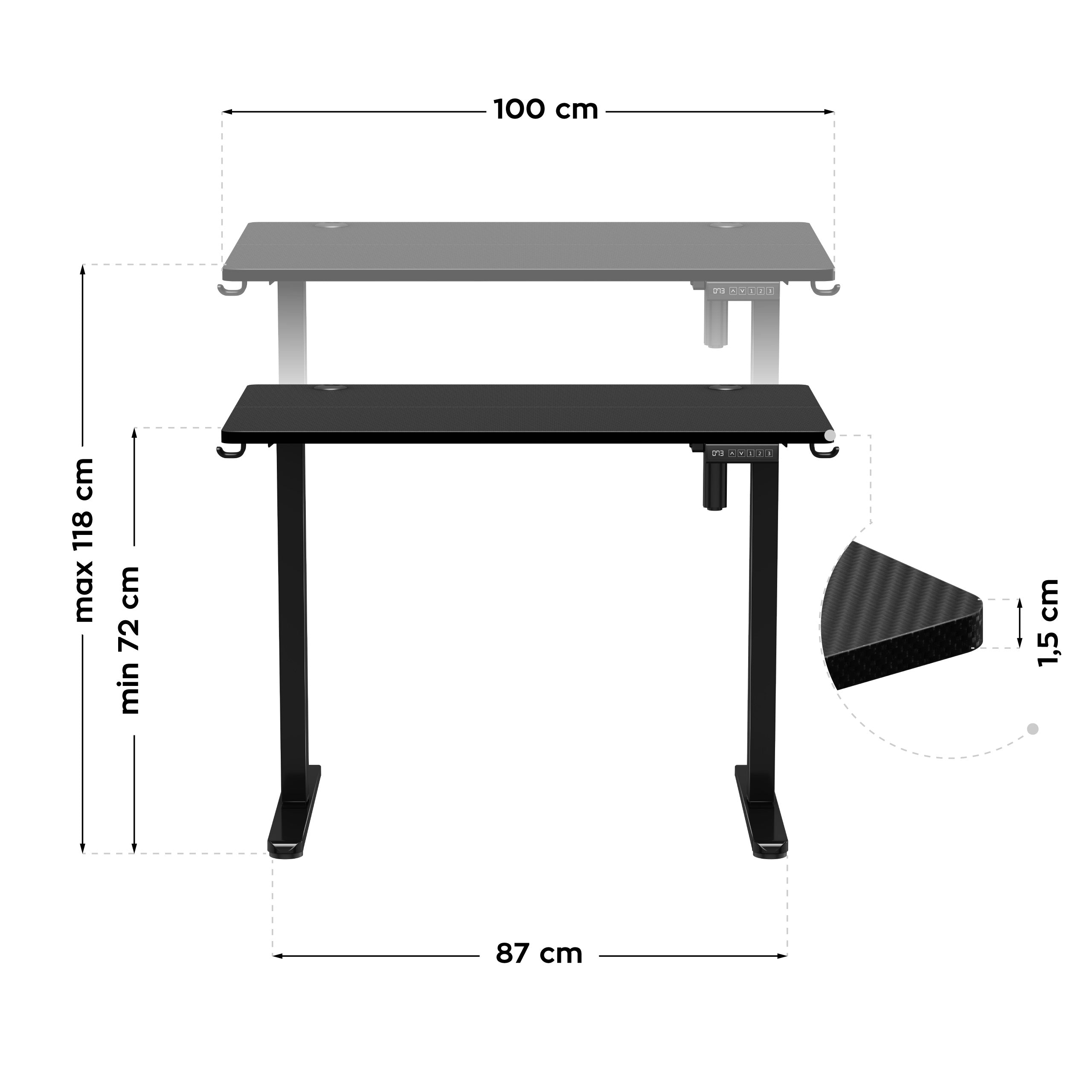 Elektrický stůl Huzaro Hero 7.9 Black 100 cm