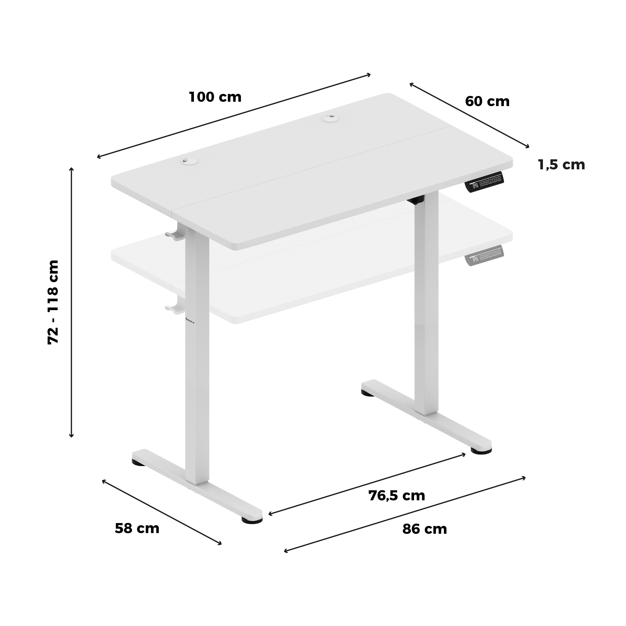 Elektrický polohovatelný stůl na kolečkách Huzaro Hero 7.8 White