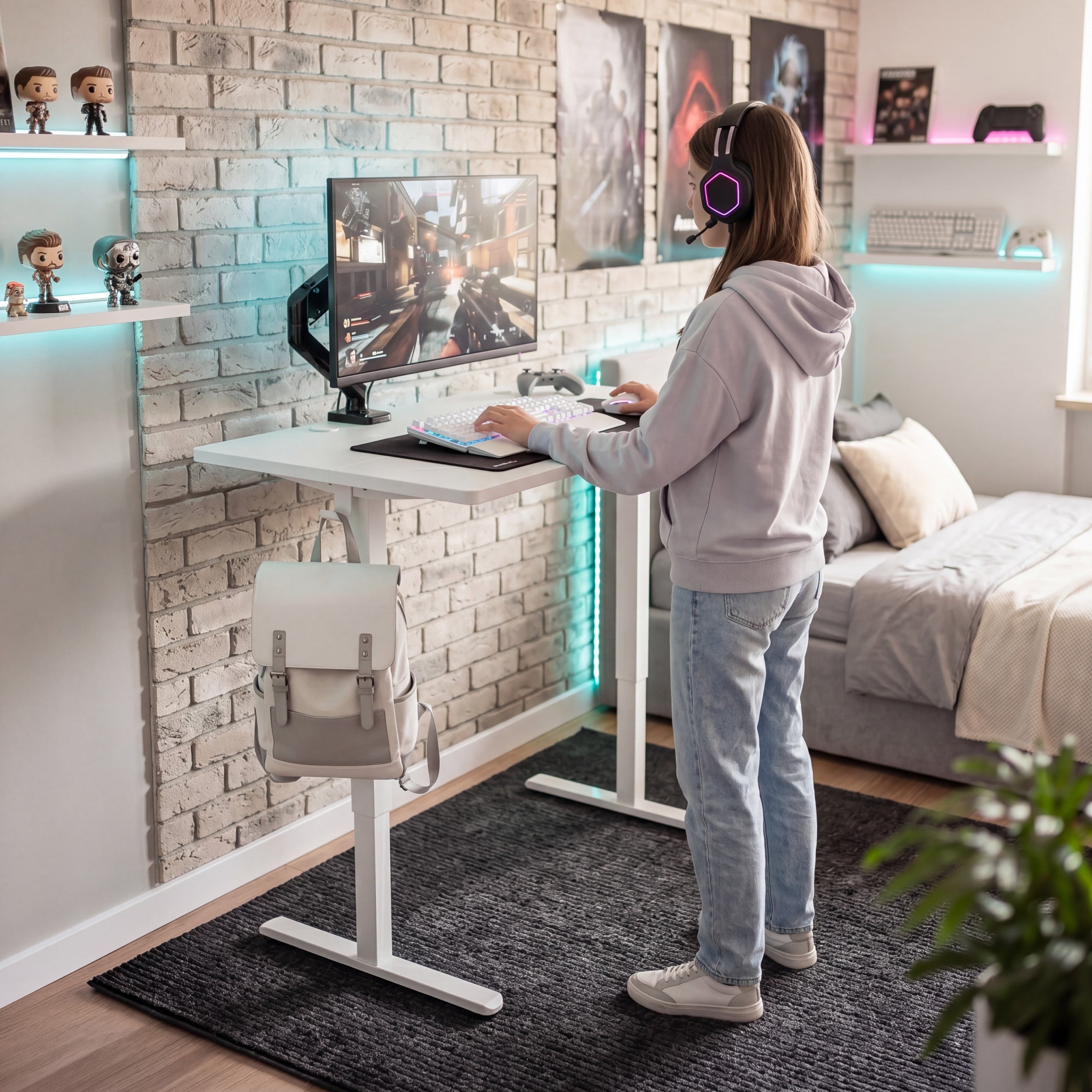 Elektrický polohovatelný stůl na kolečkách Huzaro Hero 7.8 White