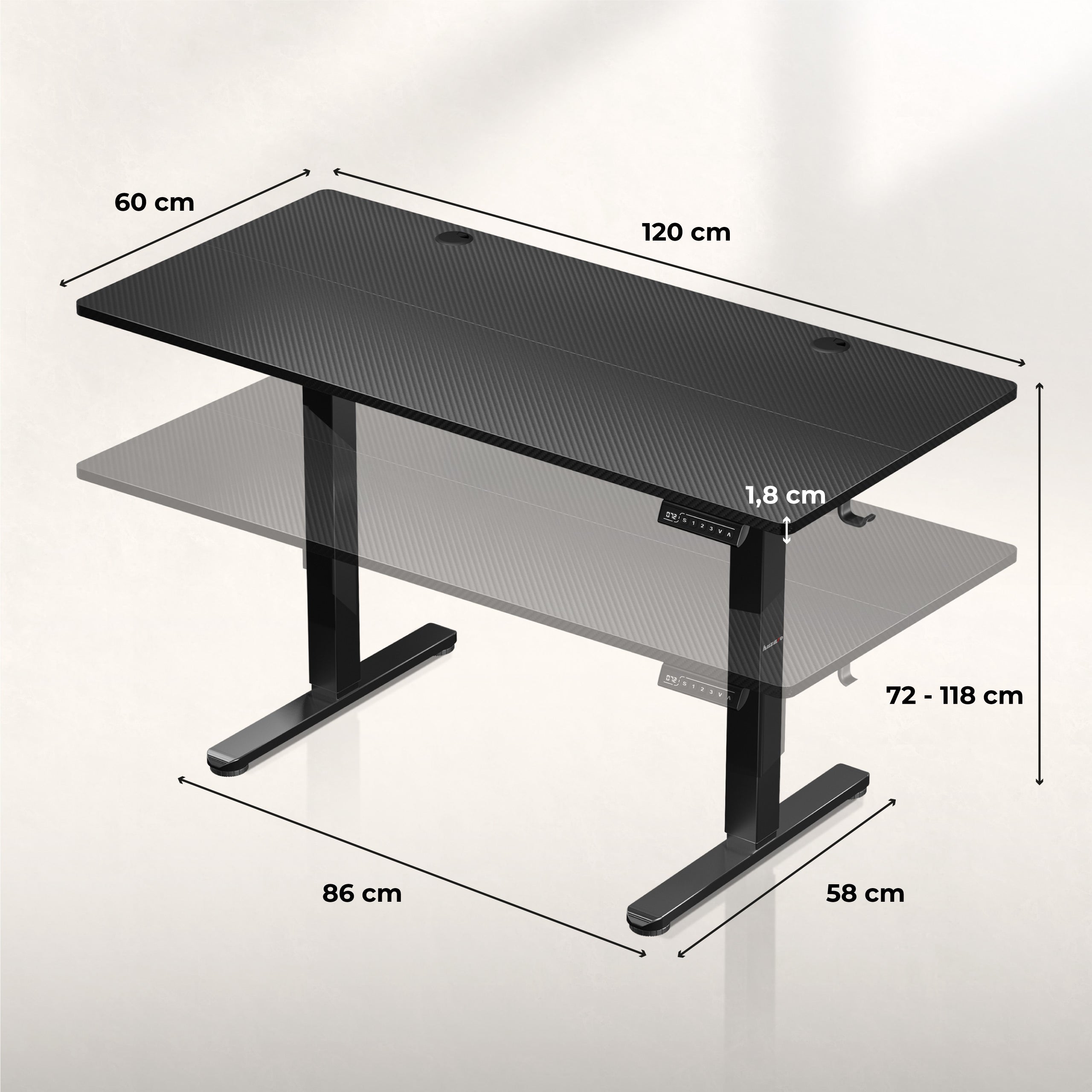 Elektrický stůl Huzaro Hero 8.2 Black 120 cm