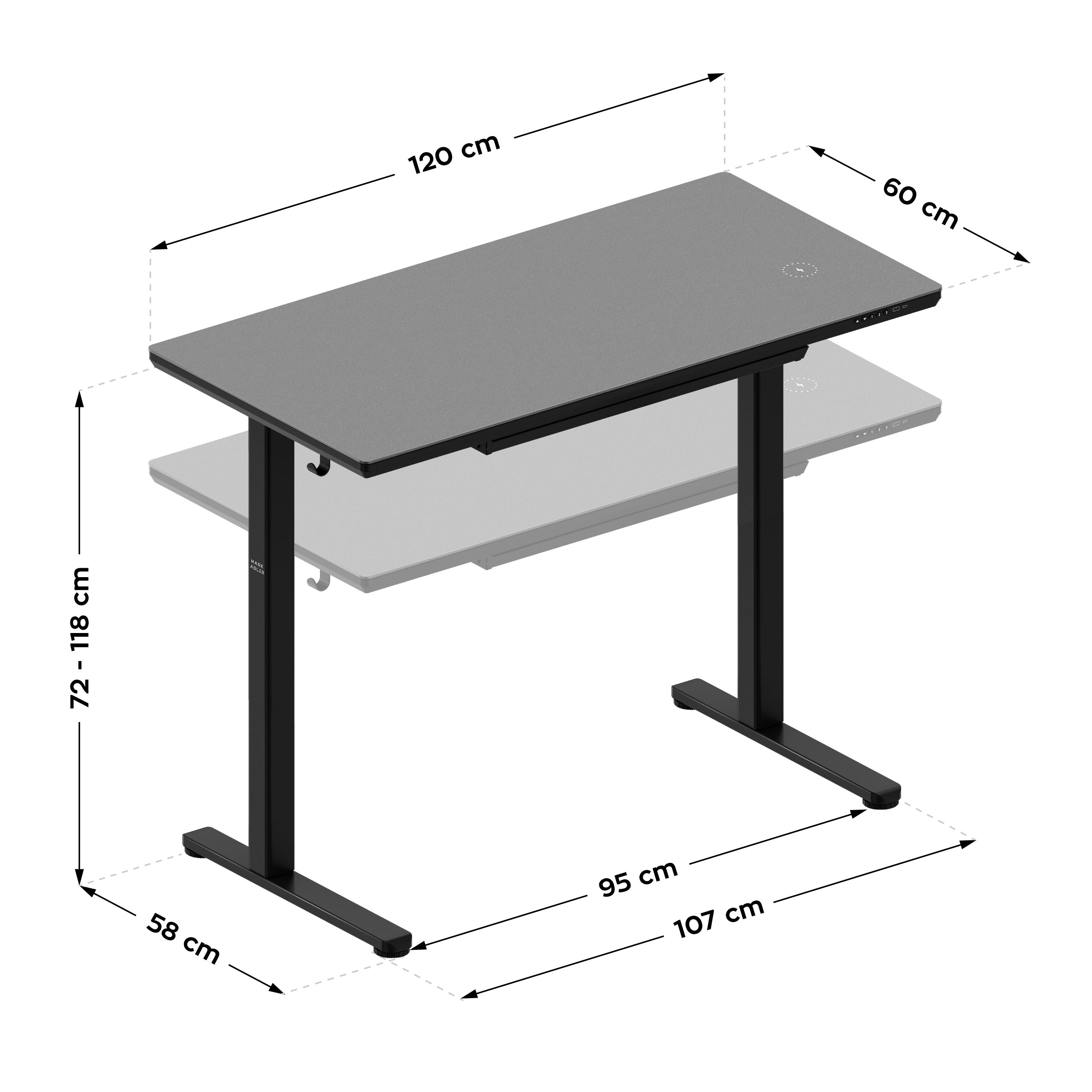 Elektrický stůl se skleněnou deskou Mark Adler Leader 8.5 Black 120 cm