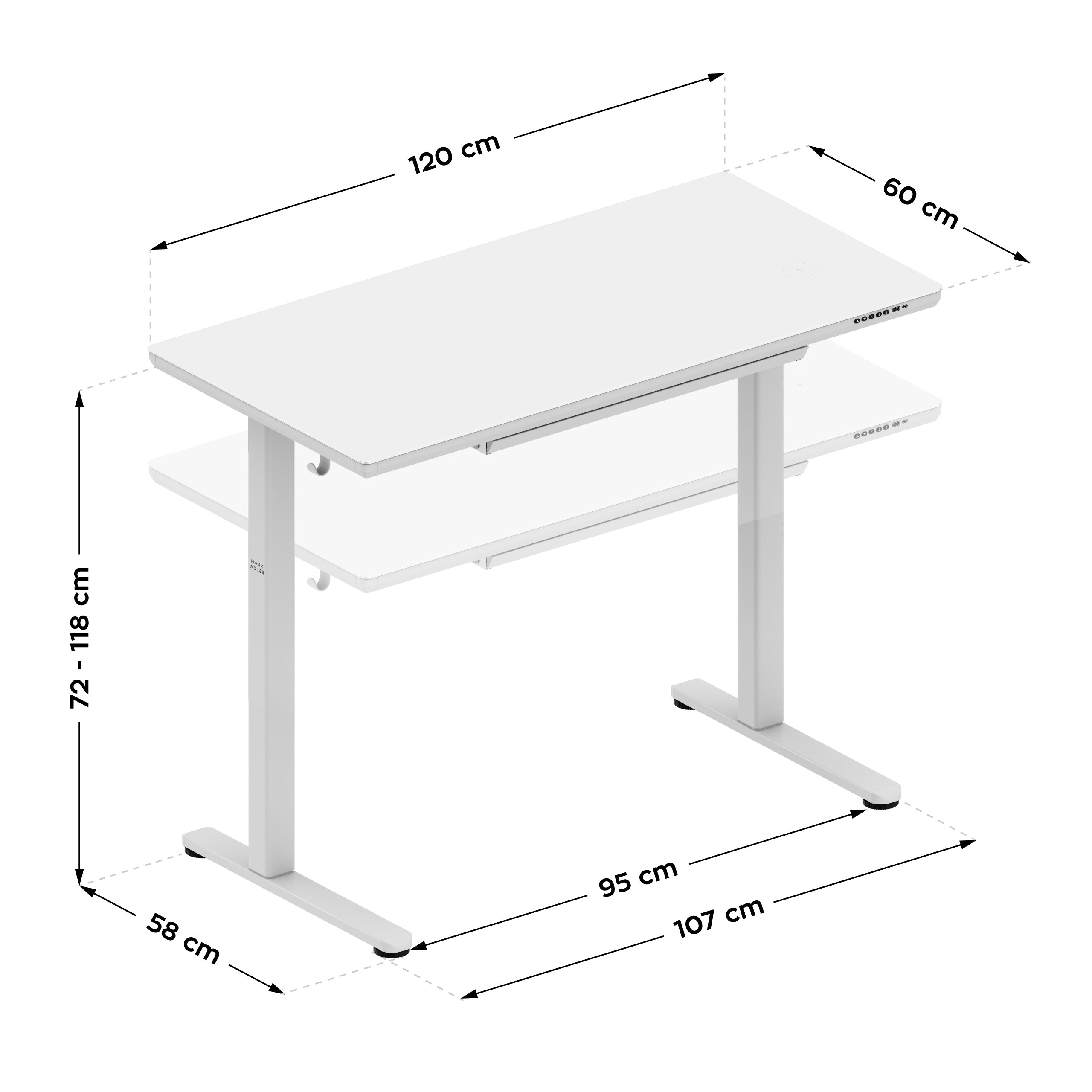 Elektrický stůl se skleněnou deskou Mark Adler Leader 8.5 White 120 cm