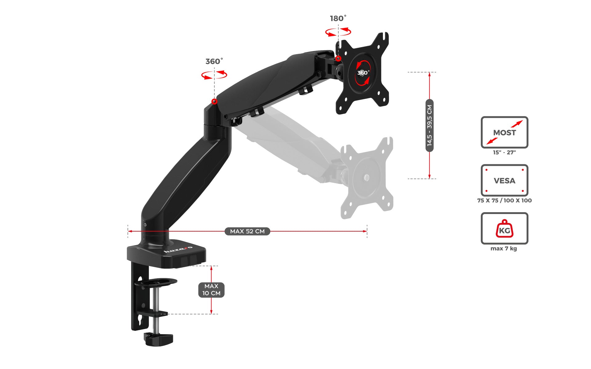 Otočný držák monitoru HUZARO Motion 1.2